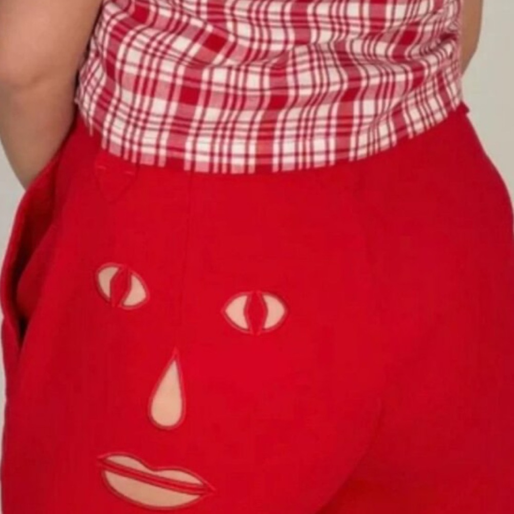Fashion Brand Company Face Cut Out Red Pants